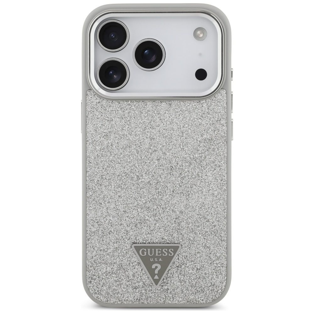 Guess Glitter Triangle Logo MagSafe case for iPhone 17 Pro - silvereng