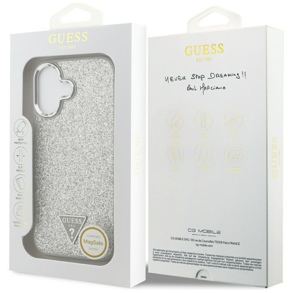 Guess Glitter Triangle Logo MagSafe case for iPhone 17 - silvereng