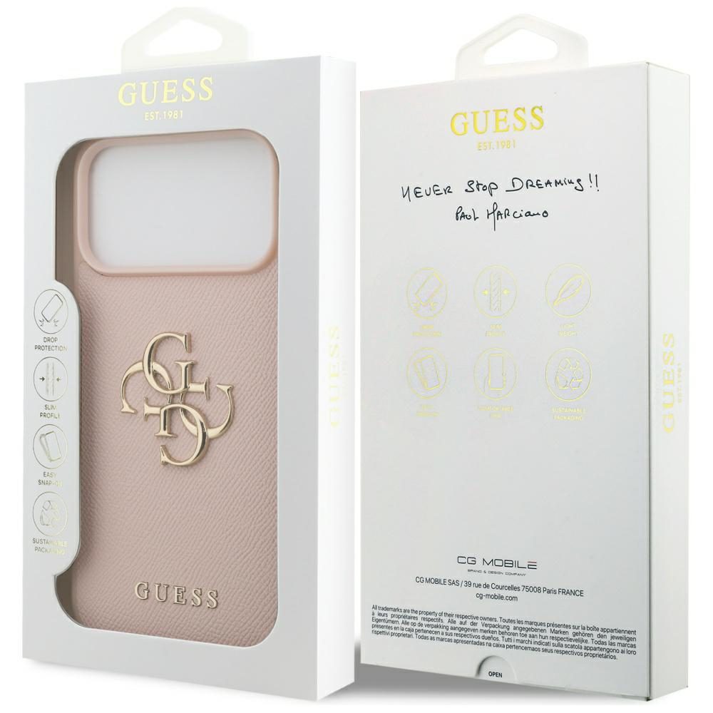 200841_8 Guess Grained Big 4G & Classic Logo Case for iPhone 17 Pro Max - Pinkeng