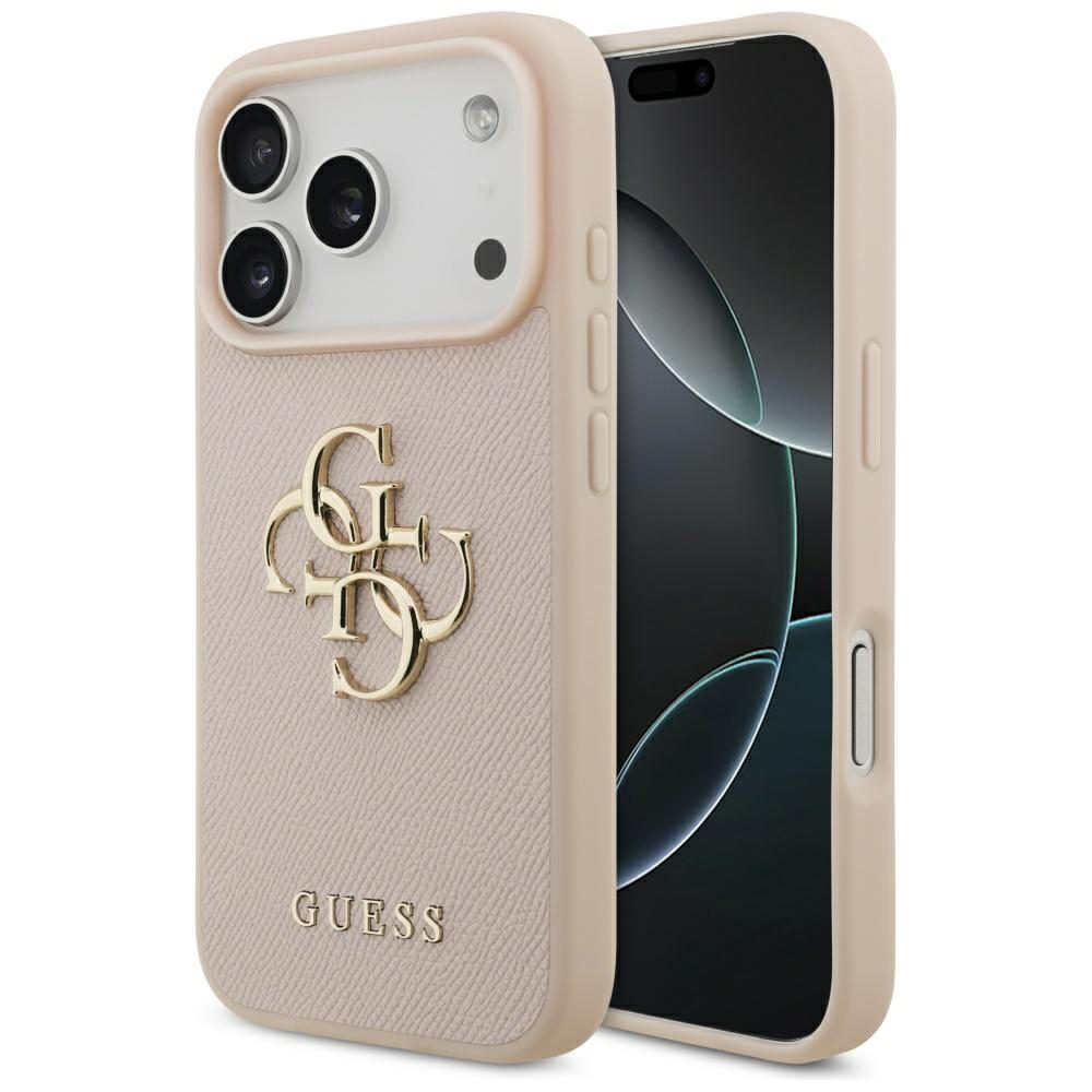 200842_1 Guess Grained Big 4G & Classic Logo iPhone 17 Pro Case - Pinkeng