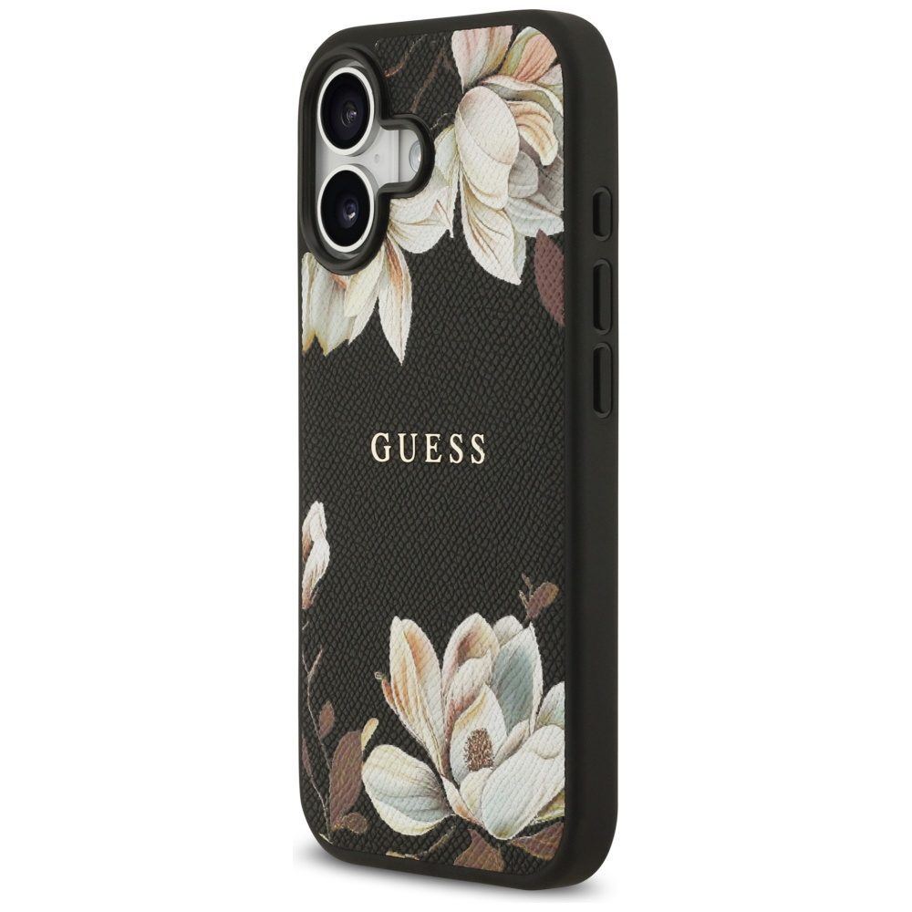 Guess Grained Flowers Classic Logo MagSafe case for iPhone 17 - blackeng