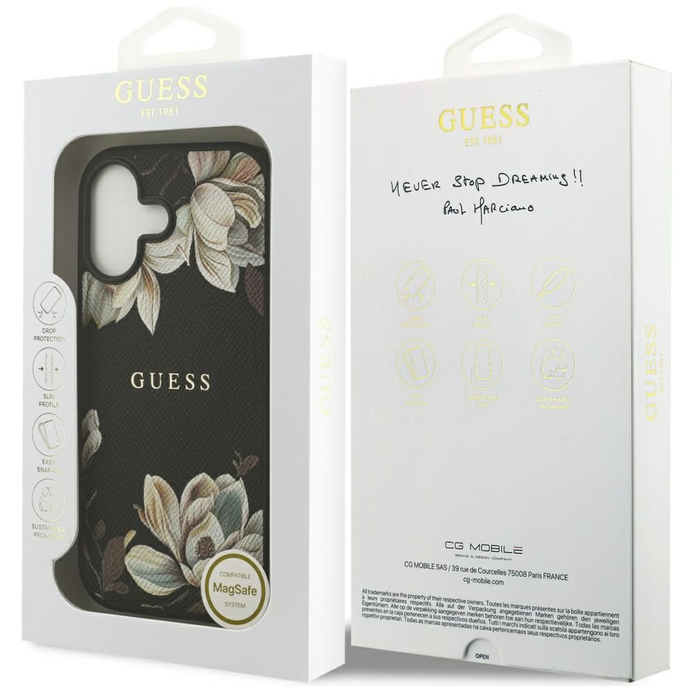 Guess Grained Flowers Classic Logo MagSafe case for iPhone 17 - blackeng