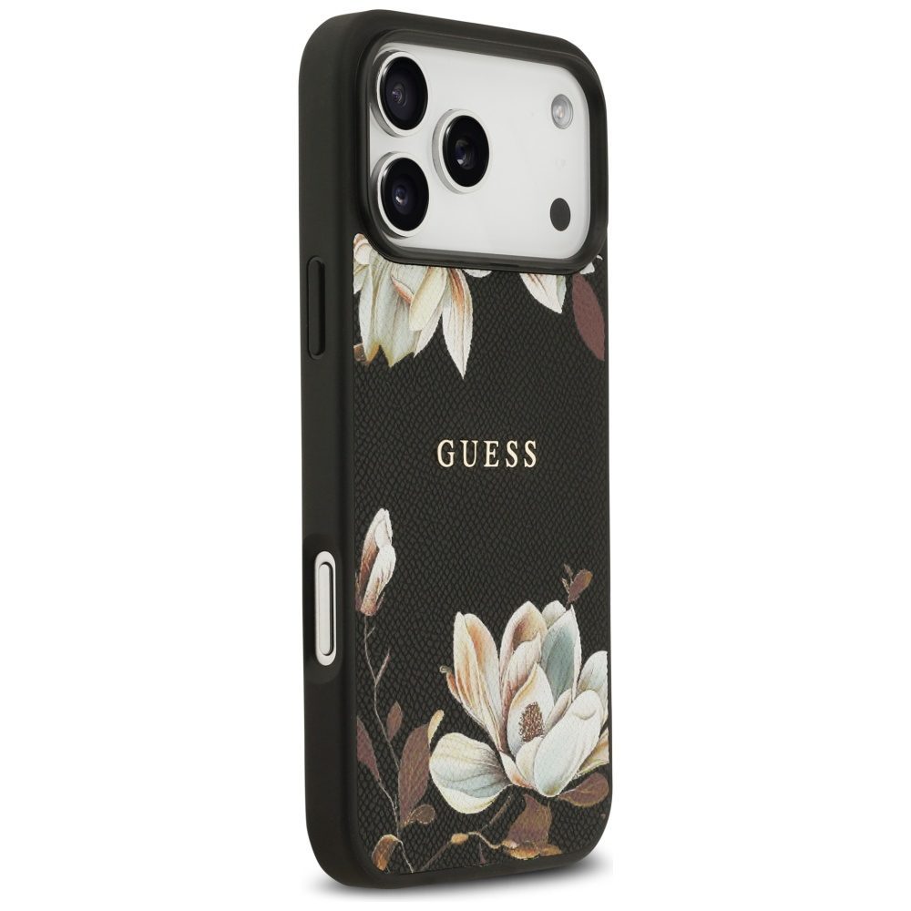 Guess Grained Flowers Classic Logo MagSafe case for iPhone 17 Pro Max - blackeng