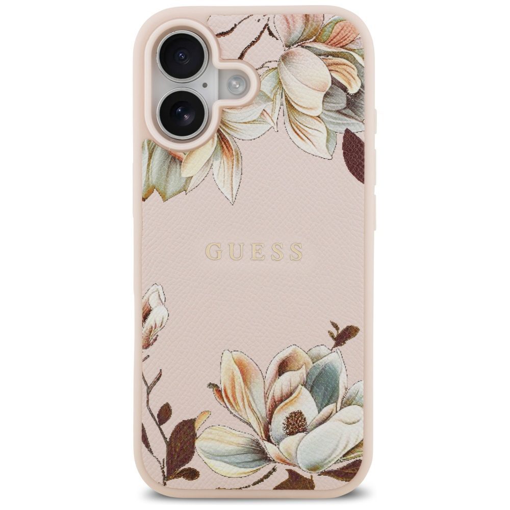 Guess Grained Flowers Classic Logo MagSafe iPhone 17 Case - Pinkeng
