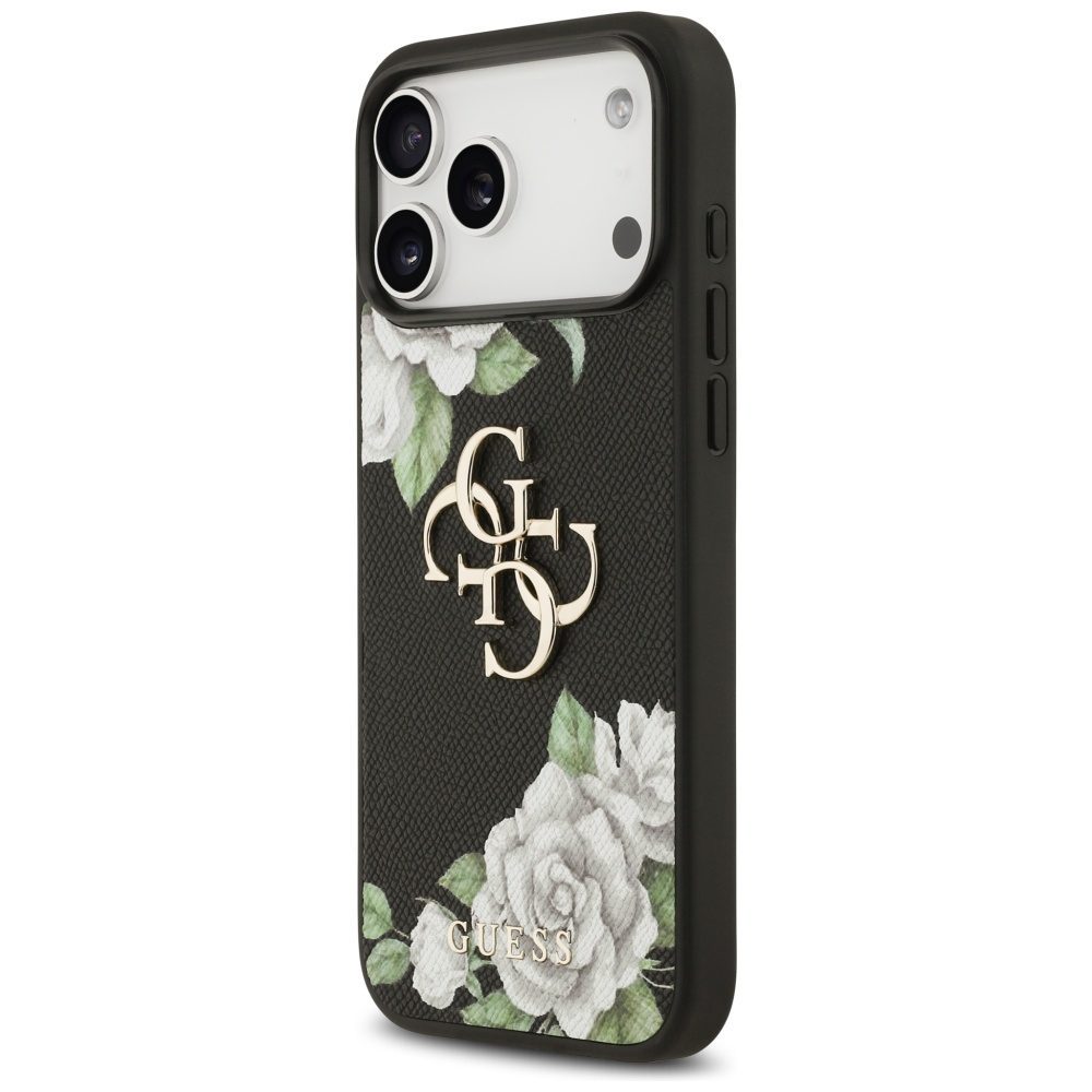 Guess Grained Roses & Big 4G Logo case for iPhone 17 Pro Max - blackeng