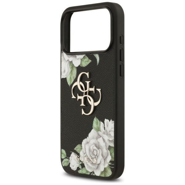 Guess Grained Roses & Big 4G Logo case for iPhone 17 Pro Max - blackeng