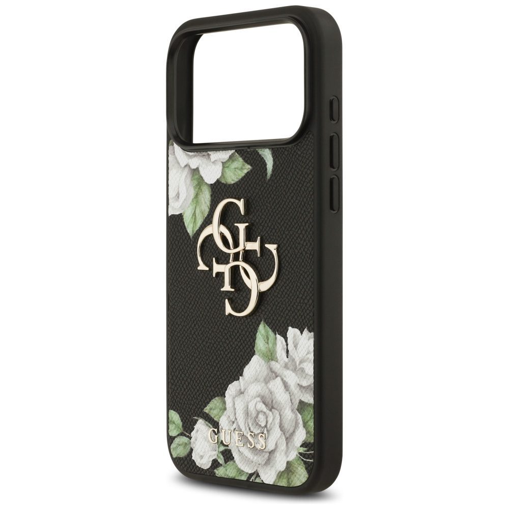 Guess Grained Roses & Big 4G Logo case for iPhone 17 Pro Max - blackeng