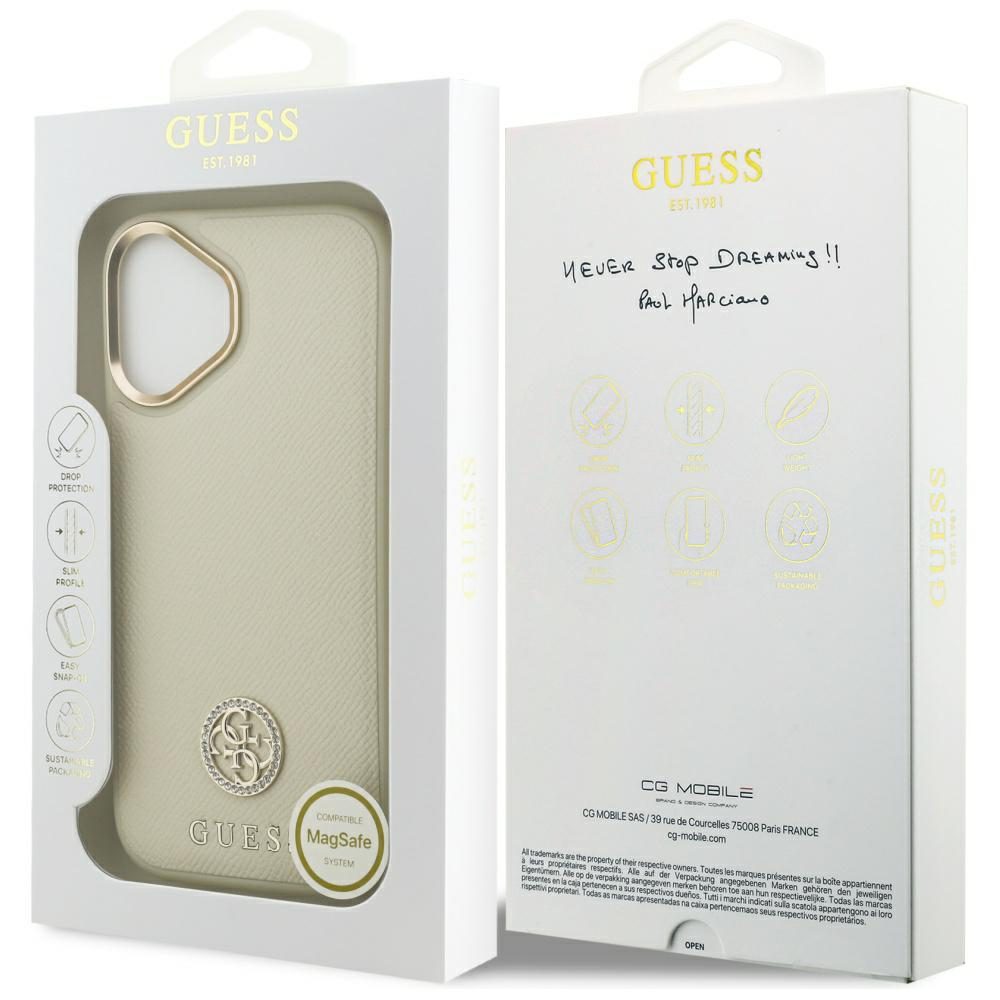 Guess Grained Strass Logo MagSafe case for iPhone 17 - beigeeng