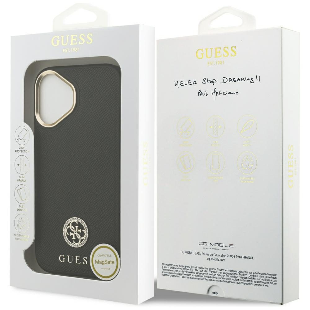 Guess Grained Strass Logo MagSafe case for iPhone 17 - blackeng