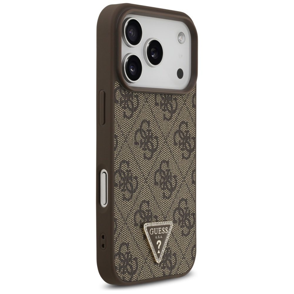 Guess Leather 4G Triangle Strass MagSafe Case for iPhone 17 Pro - Browneng