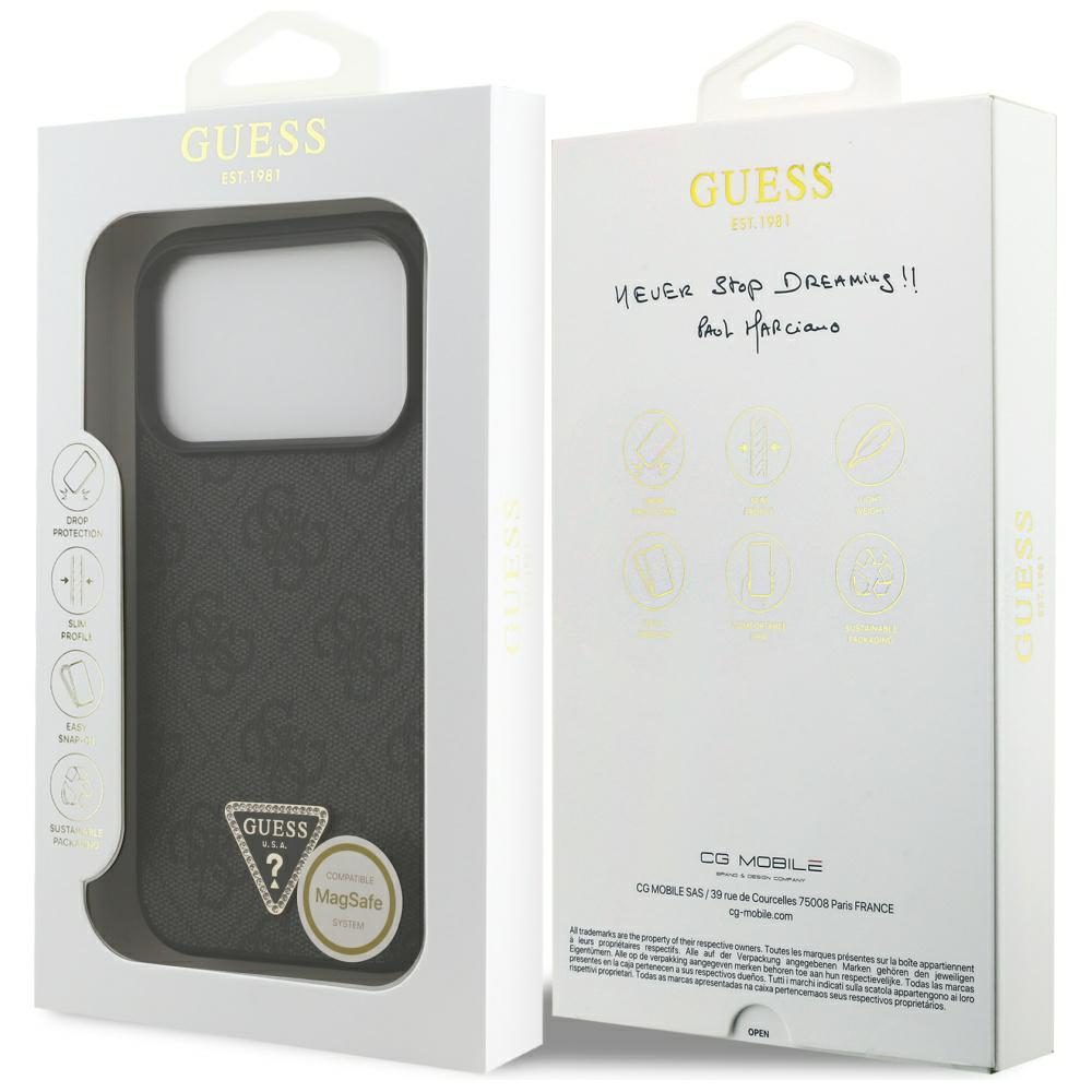 200870_8 Guess Leather 4G Triangle Strass MagSafe Case for iPhone 17 Pro - Blackeng