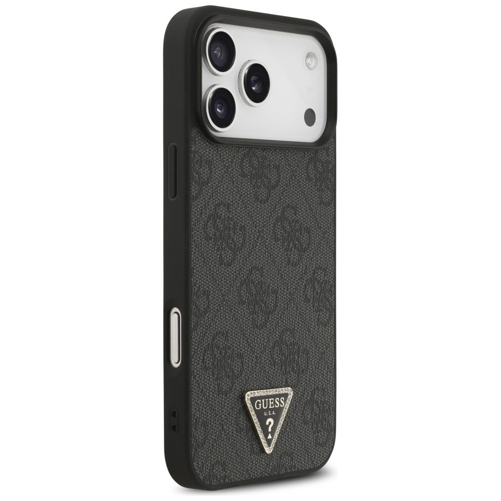 Guess Leather 4G Triangle Strass MagSafe Case for iPhone 17 Pro Max - Blackeng