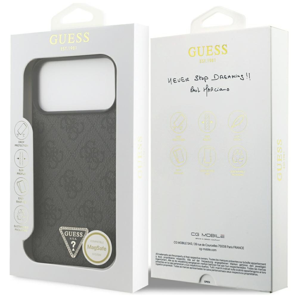 Guess Leather 4G Triangle Strass MagSafe Case for iPhone 17 Pro Max - Blackeng