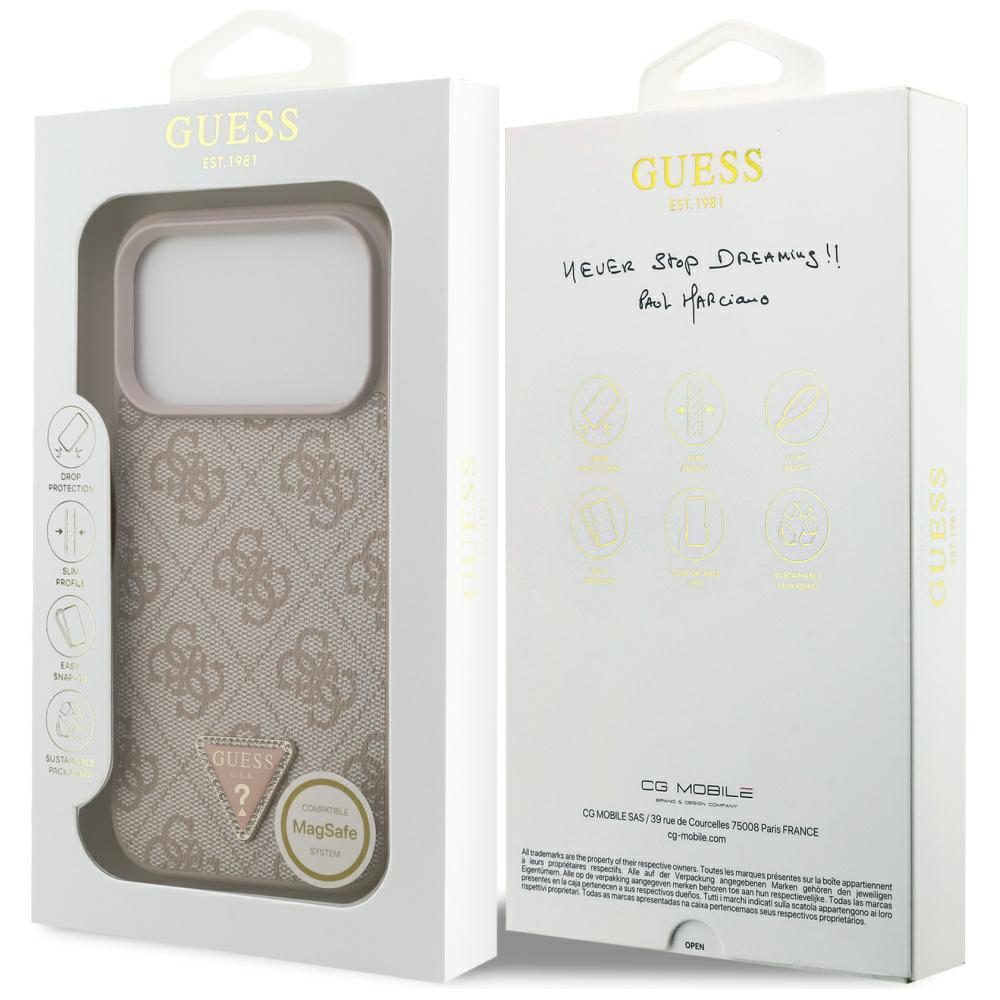 Guess Leather 4G Triangle Strass MagSafe Case for iPhone 17 Pro - Pinkeng