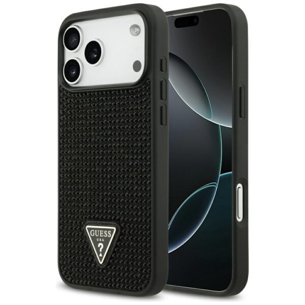 200890_1 Guess Rhinestone Triangle Logo Case for iPhone 17 Pro Max - Blackeng