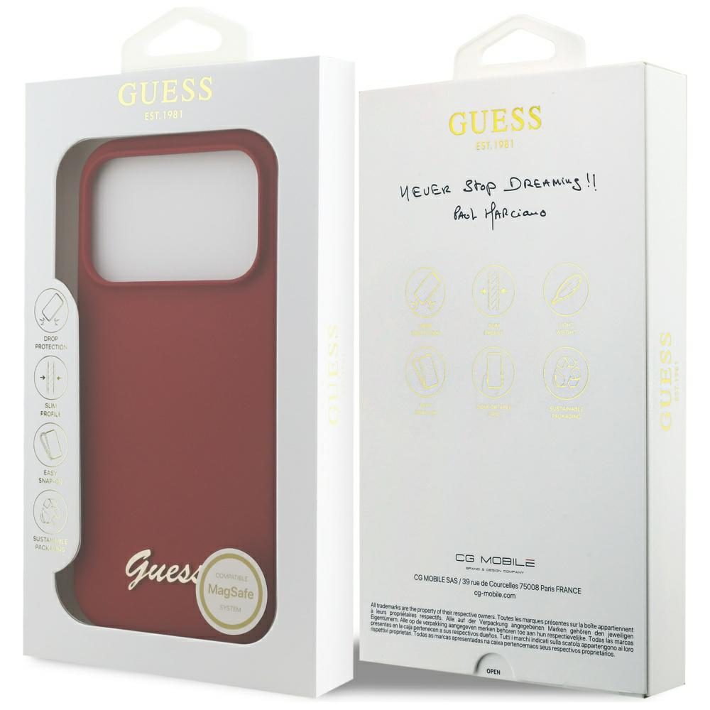 200902_8 Guess Silicone Script Metal Logo MagSafe Case for iPhone 17 Pro - Redeng