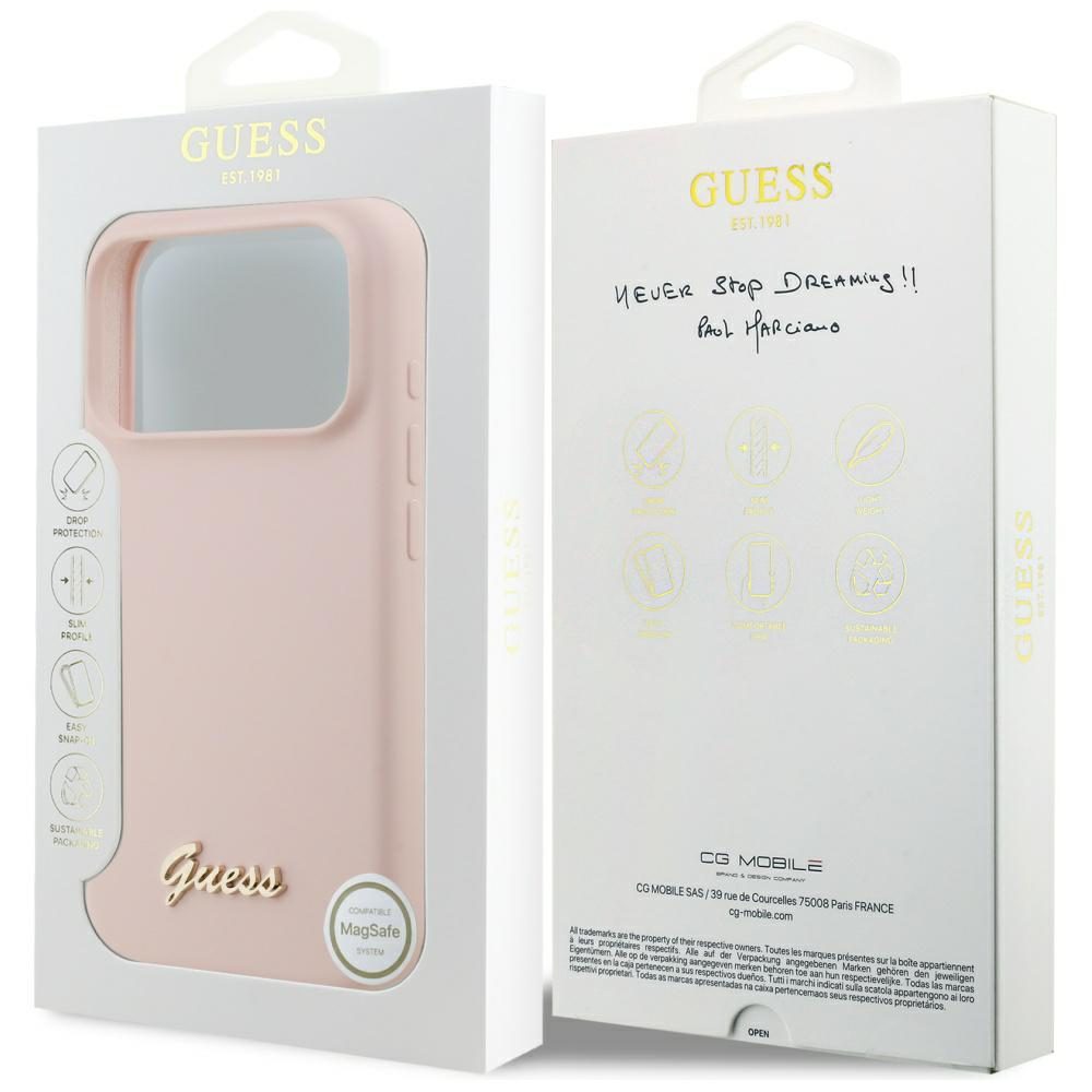 200905_8 Guess Silicone Script Metal Logo MagSafe Case for iPhone 17 Pro - Pinkeng