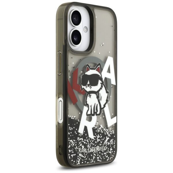 Karl Lagerfeld Liquid Glitter Choupette Logo MagSafe iPhone 17 Case - Blackeng