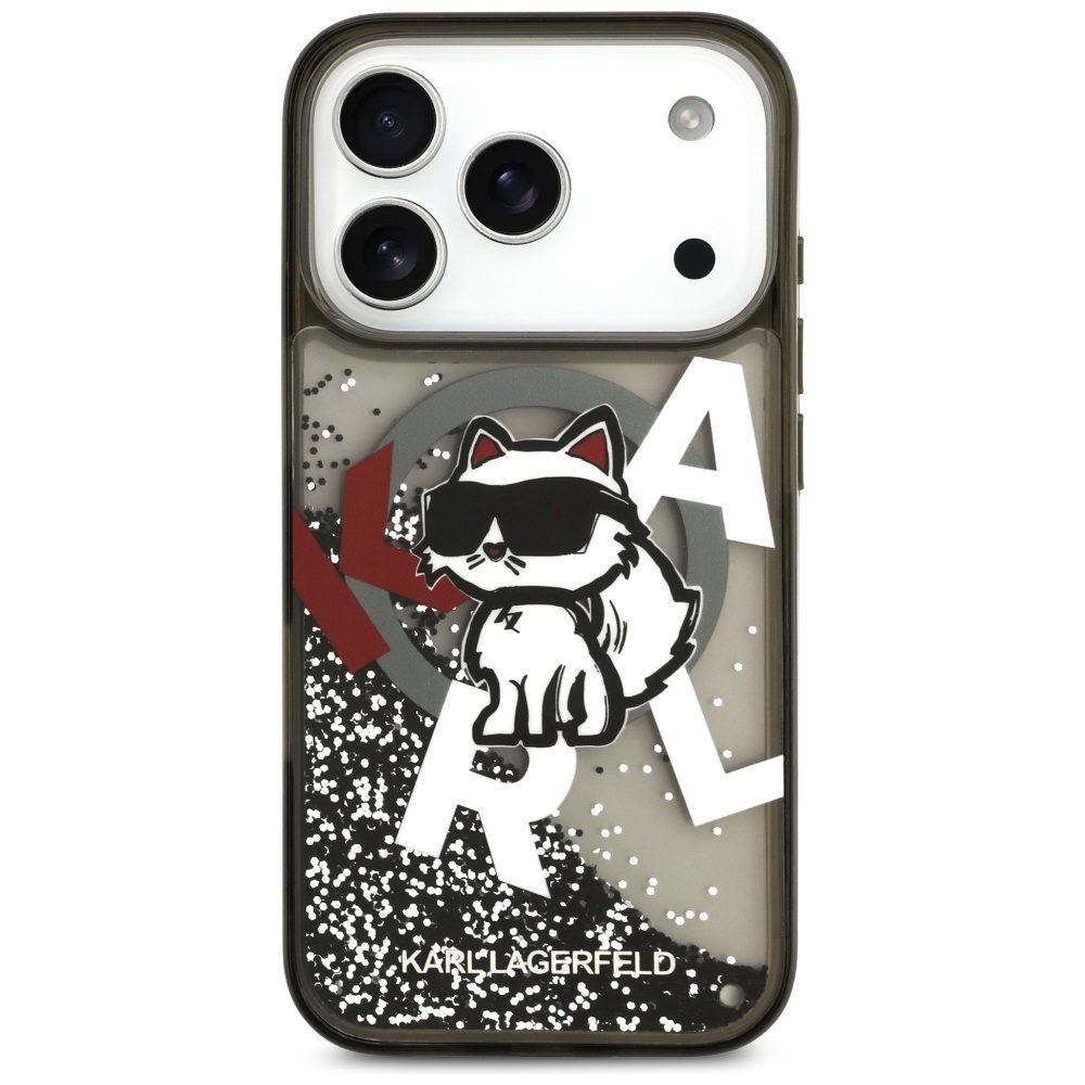 Karl Lagerfeld Liquid Glitter Choupette Logo MagSafe Case for iPhone 17 Pro - Blackeng