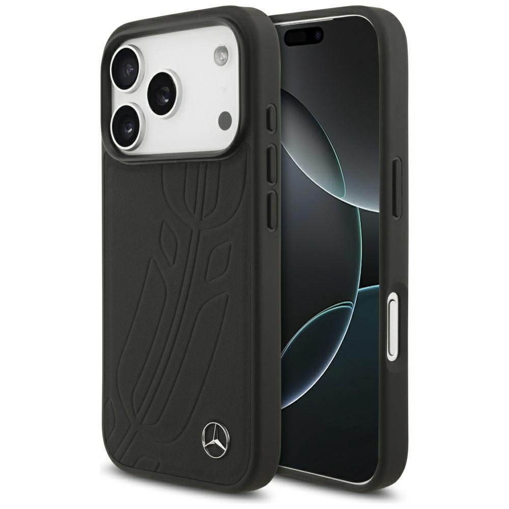 Mercedes Leather Large Laurel Leave MagSafe Case for iPhone 17 Pro - Blackeng