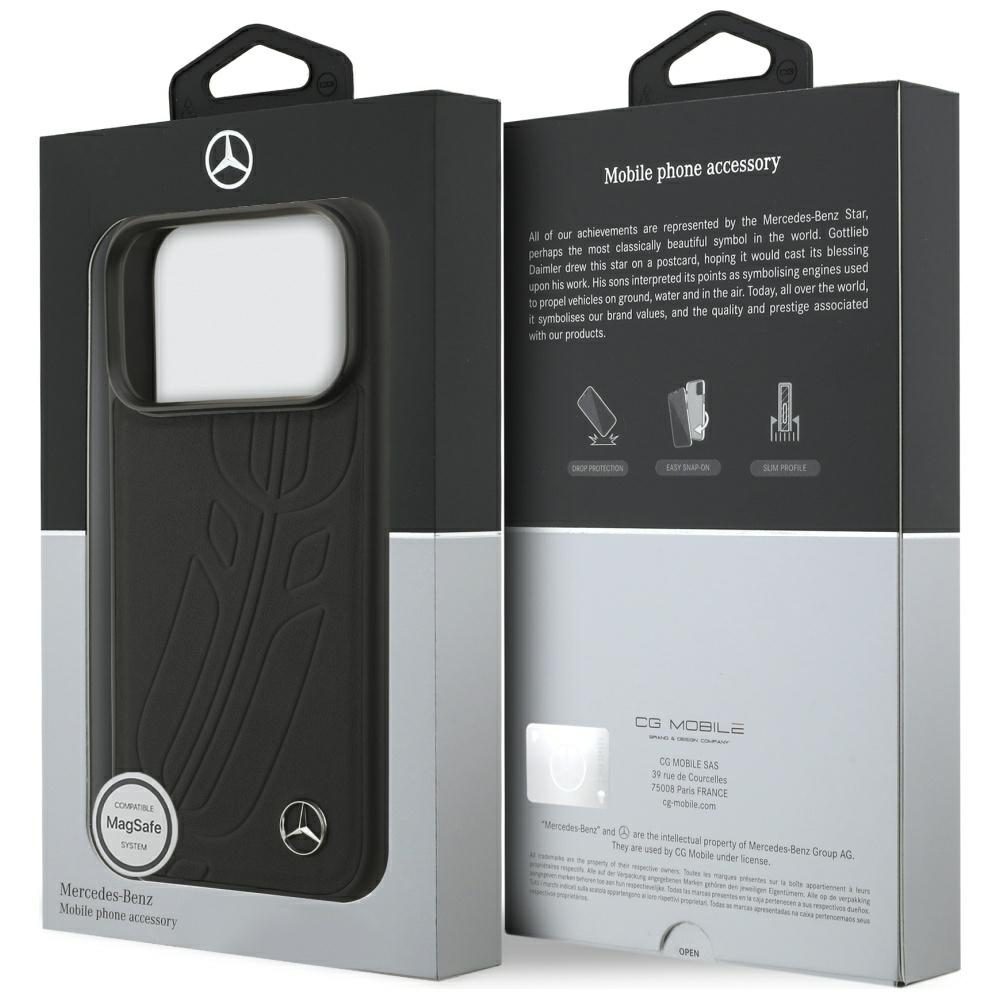 Mercedes Leather Large Laurel Leave MagSafe Case for iPhone 17 Pro - Blackeng