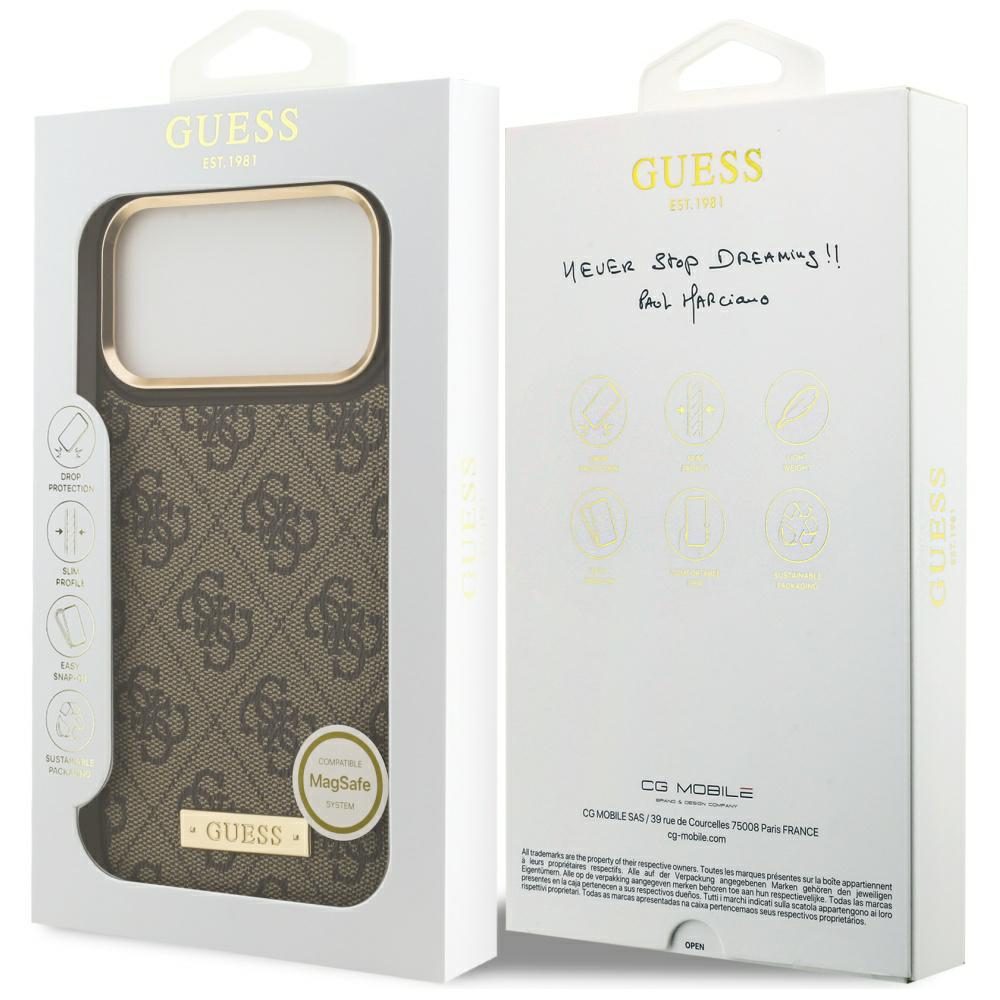 Guess 4G Logo Plate MagSafe Case for iPhone 17 Pro Max - Browneng