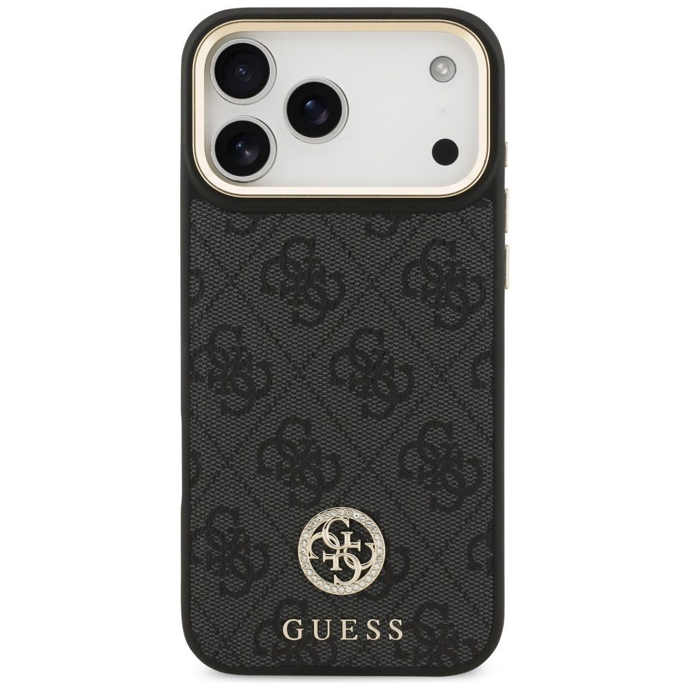 Guess 4G Srtass Logo & Big Strap Metal Buttons MagSafe Case for iPhone 17 Pro Max - Blackeng