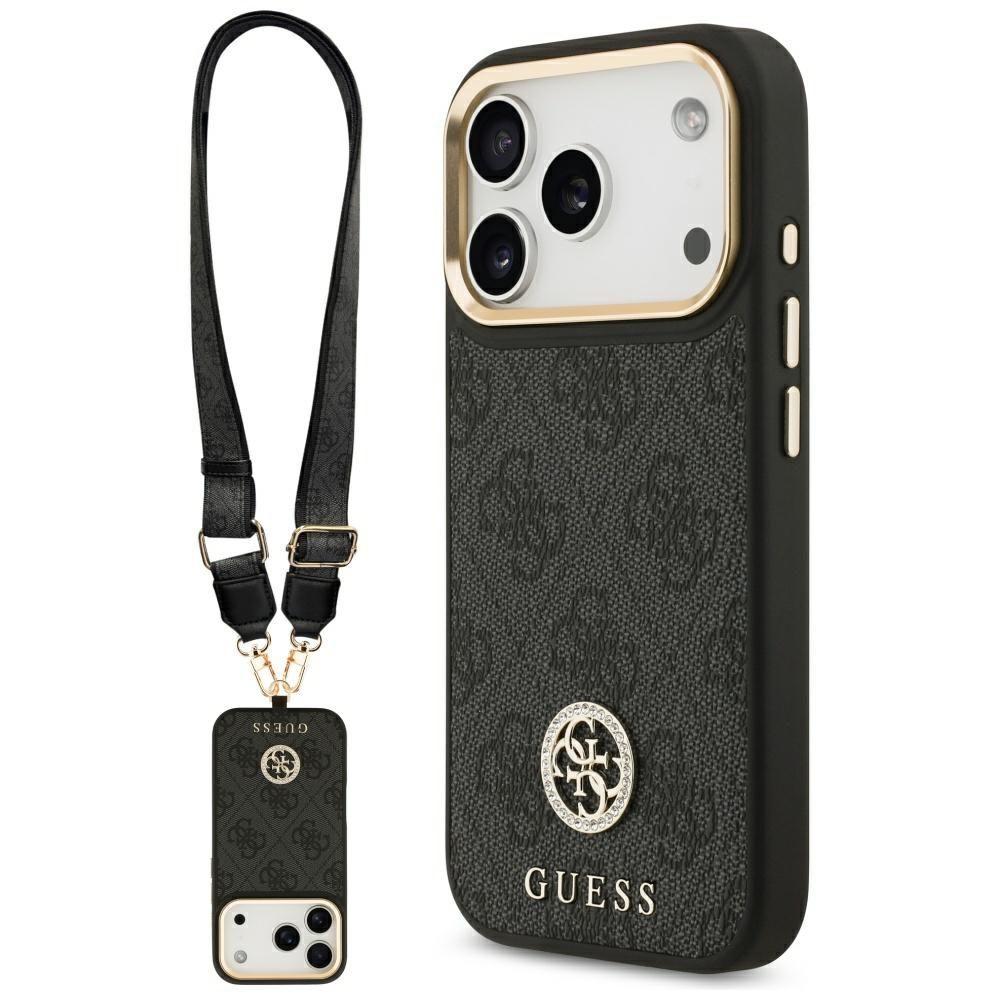 Guess 4G Strass Logo & Big Strap Metal Buttons MagSafe Case for iPhone 17 Pro - Blackeng