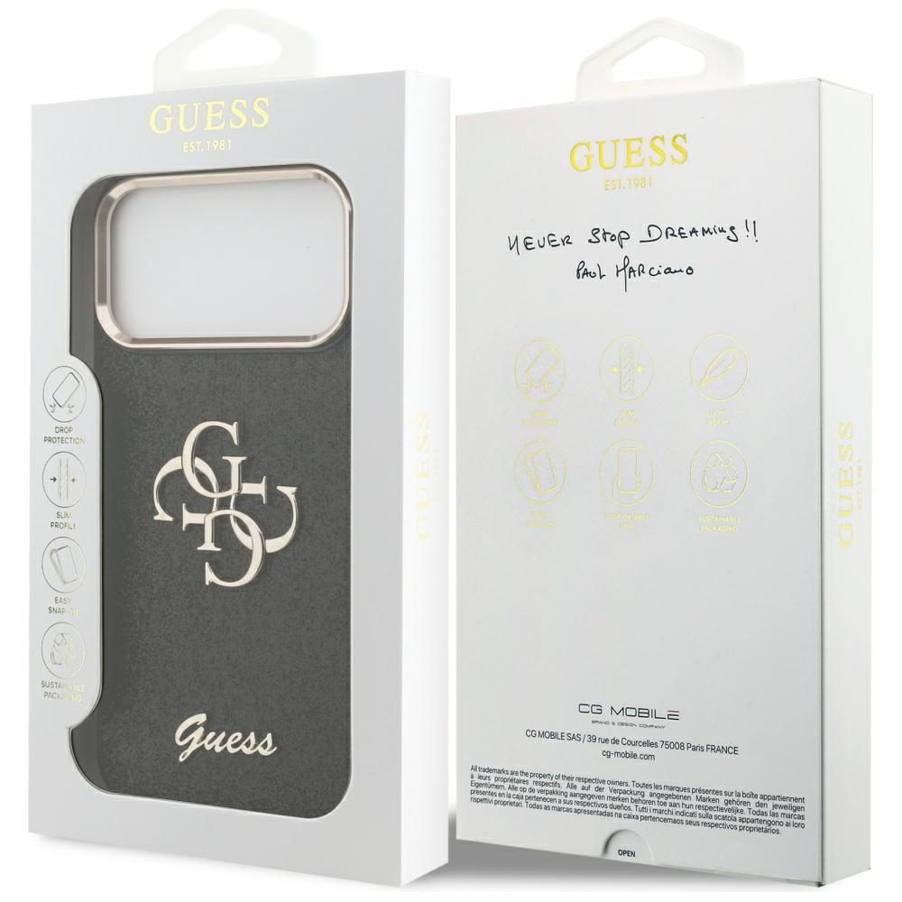 Guess Fixed Glitter Big 4G Metal Frame case for iPhone 17 Pro Max - blackeng