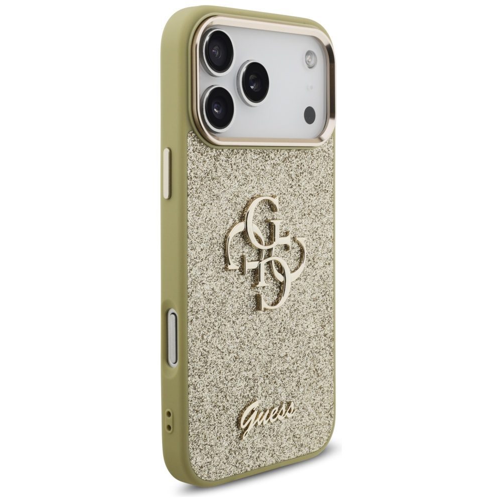 Guess Fixed Glitter Big 4G Metal Frame case for iPhone 17 Pro Max - goldeng