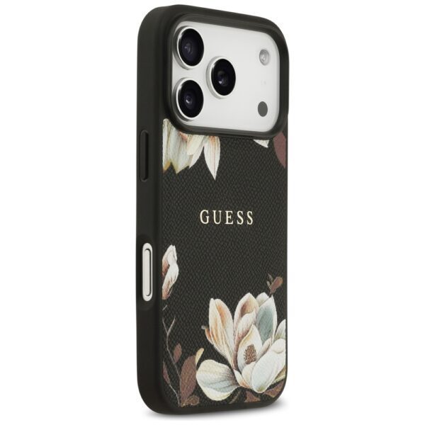 Guess Grained Flowers Classic Logo MagSafe case for iPhone 17 Pro - blackeng