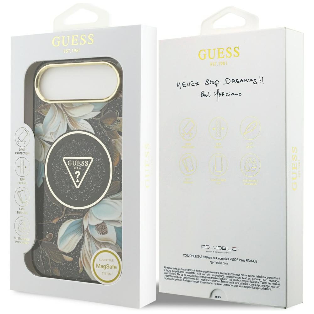 Guess IML Glitter Flowers Triangle MagSafe case for iPhone Air - blackeng