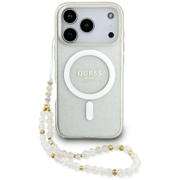 Guess IML Glitter Pearl Strap MagSafe Case for iPhone 17 Pro Max - Transparenteng