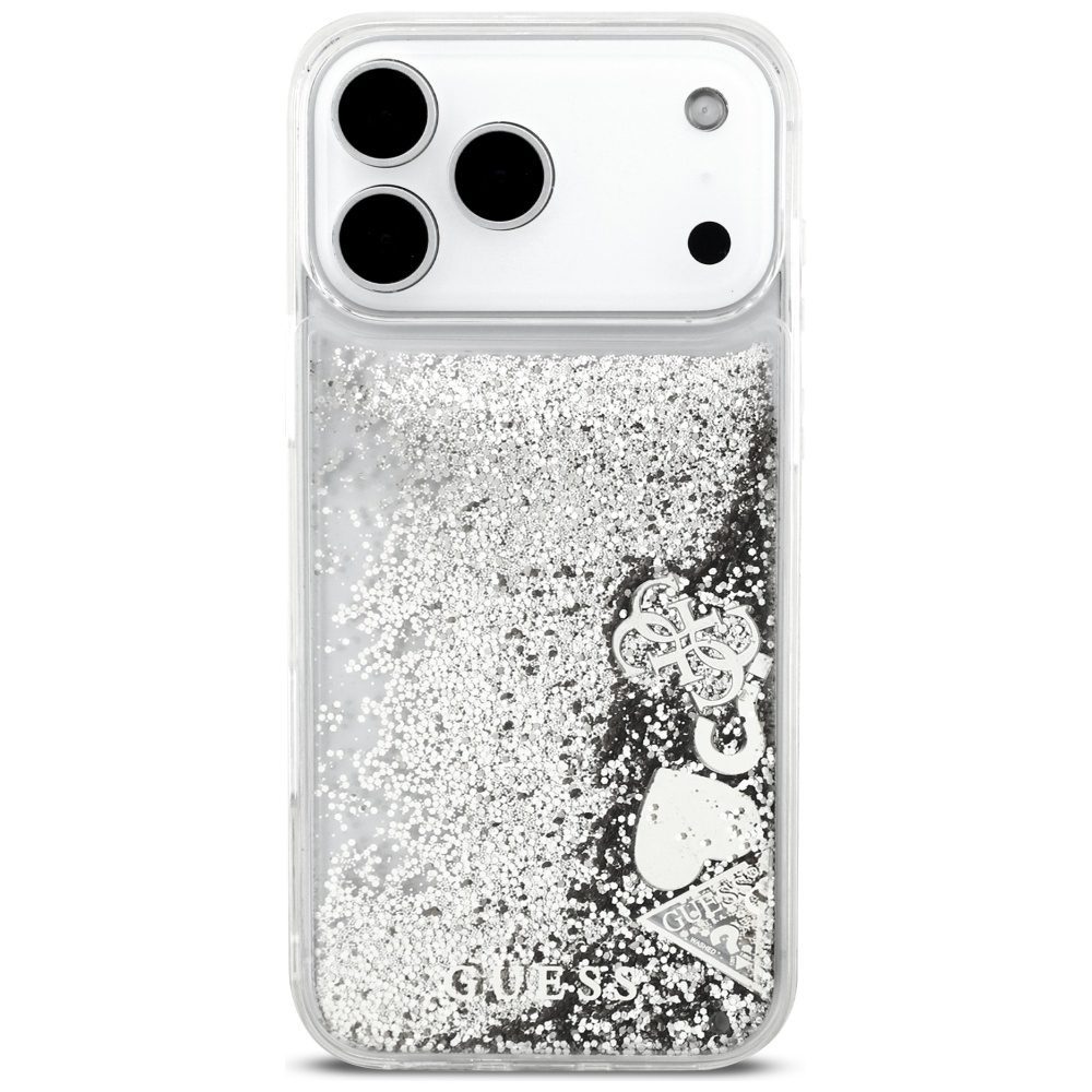 Guess Liq case. Glitter Charms for iPhone 17 Pro - silvereng