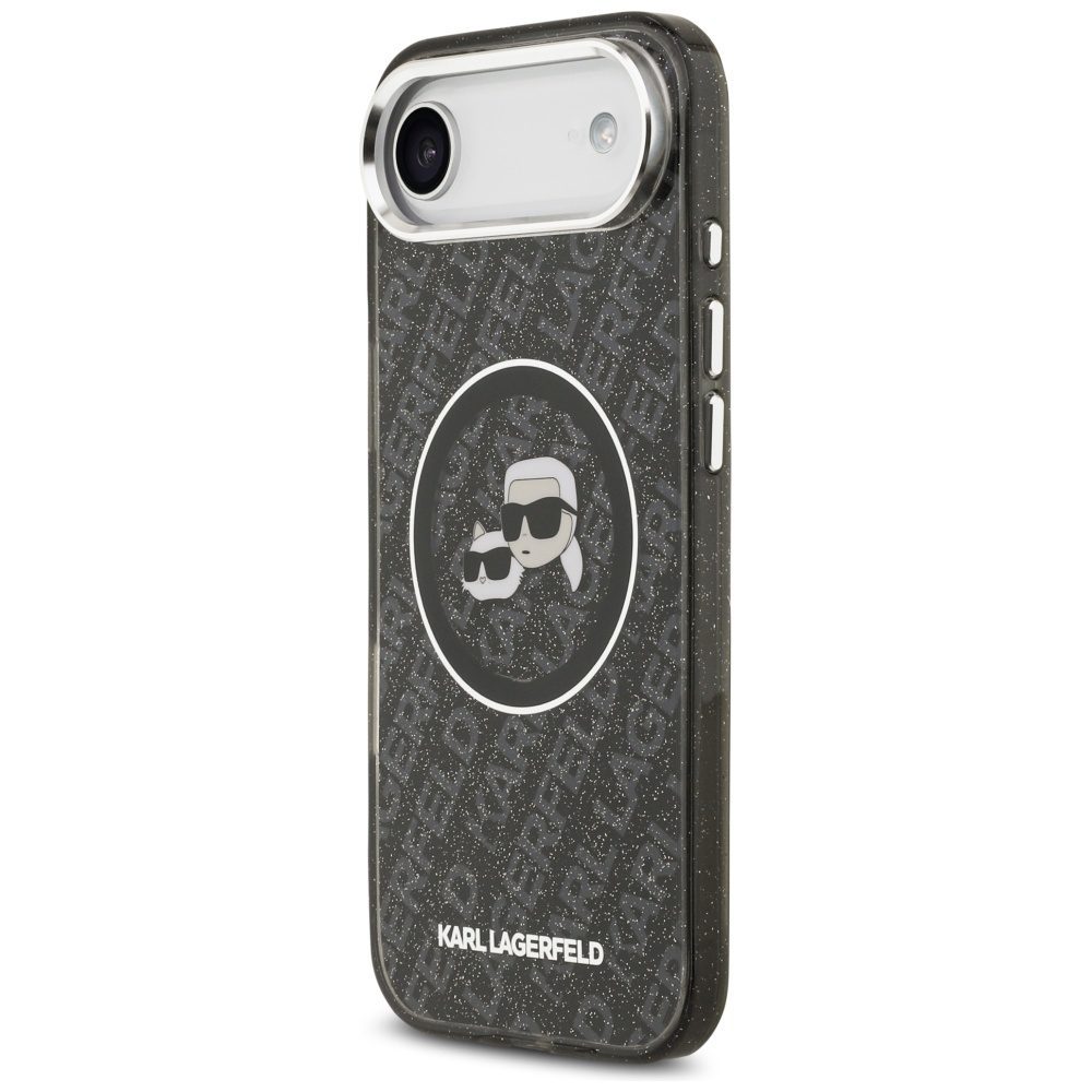 Karl Lagerfeld IML Glitter Karl & Choupette Heads Logo MagSafe iPhone Air Case - Blackeng