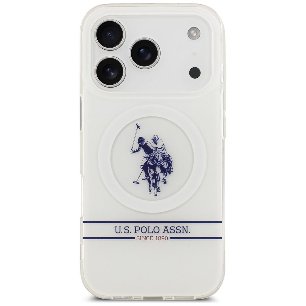 US Polo DH and Bottom Stripe Logo MagSafe Case for iPhone 17 Pro - Whiteeng
