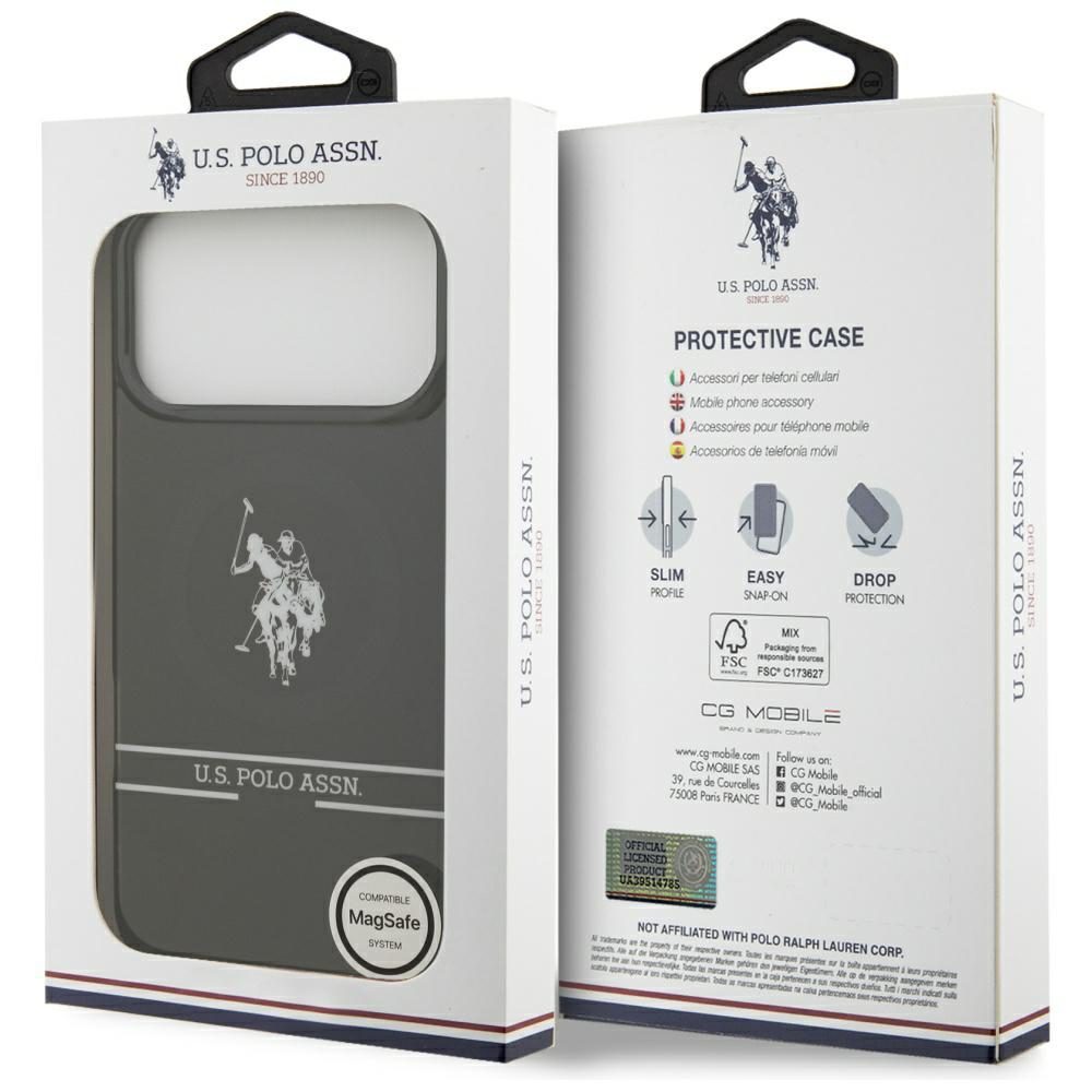 US Polo DH and Bottom Stripe Logo MagSafe Case for iPhone 17 Pro Max - Blackeng