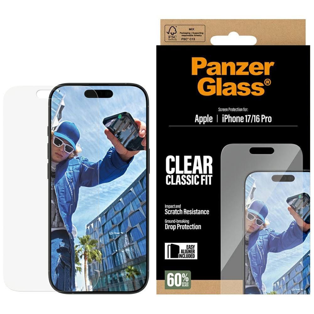 PanzerGlass Classic Fit EasyAligner Tempered Glass for iPhone 17 / 16 Proeng