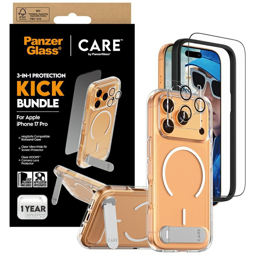 CARE by PanzerGlass Feature Kick 3in1 Case + Glass + Lens Protection Kit for iPhone 17 Proeng