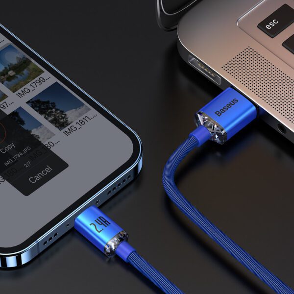 Baseus Crystal Shine Series cable USB cable for fast charging and data transfer USB Type A - Lightning 2.4A 2m blue (CAJY000103)eng