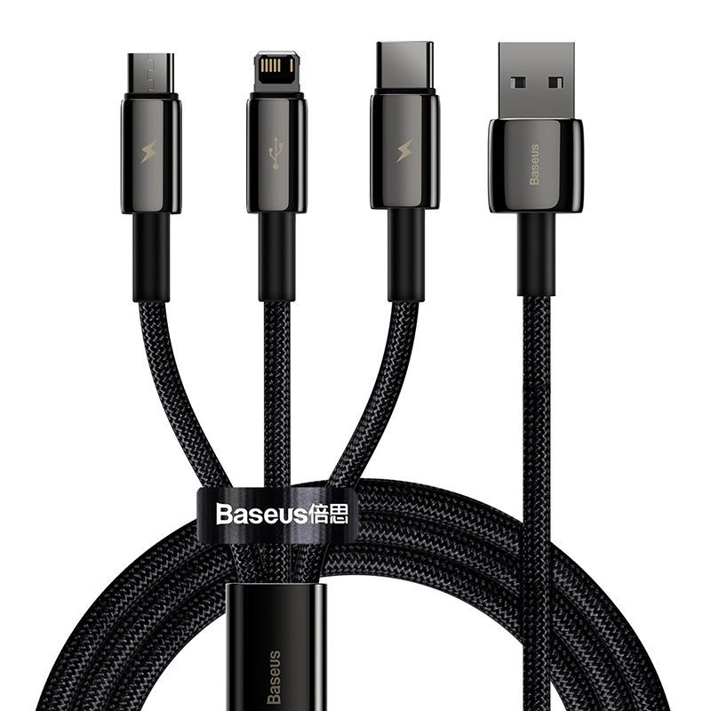 20547_8 Kabel USB 3w1 Baseus Tungsten Gold, USB do micro USB / USB-C / Lightning, 3.5A, 1.5m (czarny)