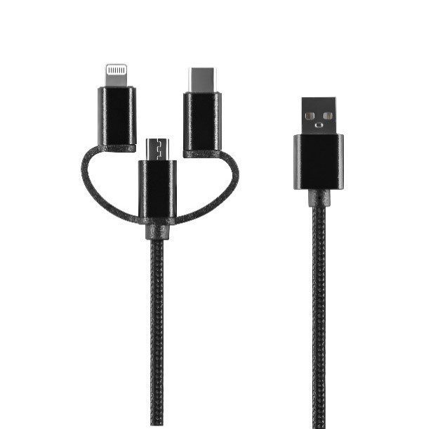 240102_oryg Setty 3in1 cable USB - Lightning + USB-C + microUSB 1,0 m 2A black nylon DT