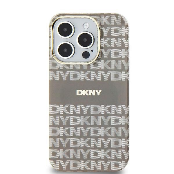 DKNY case for iPhone 15 6,1" DKHMP15SHRHSEE beige HC Magsafe pc tpu repeat texture pattern w stripe