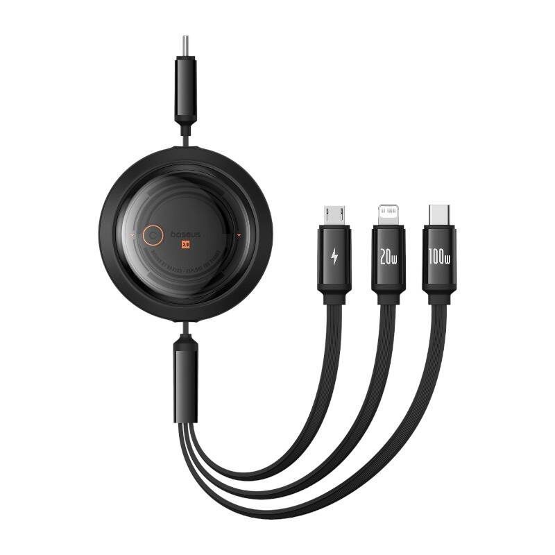 43050_1 Fast Charging Cable 3in1 Baseus Free2Draw USB-C to USB-C/Lightning/Micro 100W, 1,1m (black)