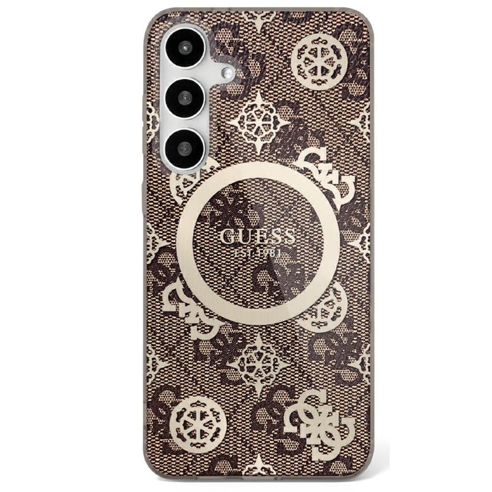 Guess HC Magnetic IML Peony on 4G Background case for Samsung Galaxy S25 brown