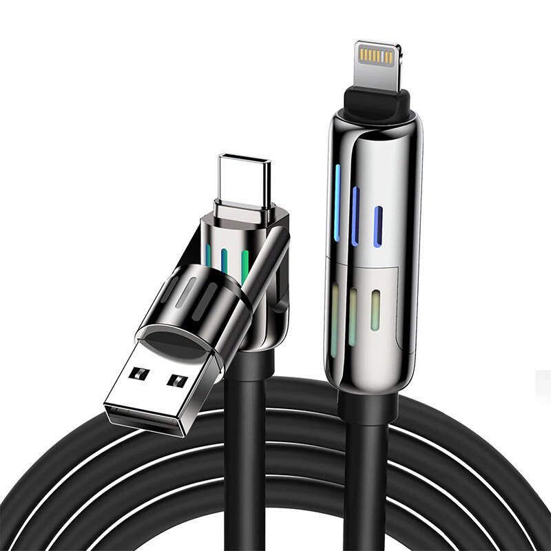 47923_1 4-in-1 USB-C/USB-A to USB-C/Lightning cable Blitzwolf BW-HDC6 1.2m 240W RGB (black)