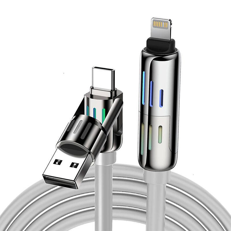 47924_1 Blitzwolf BW-HDC6 4-in-1 USB-C/USB-A to USB-C/Lightning cable 1.2m 240W RGB (gray)