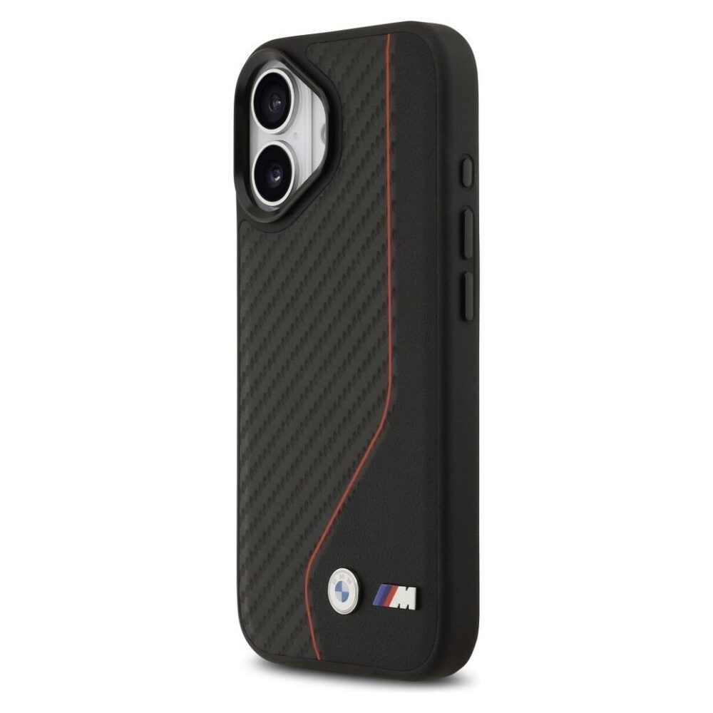 4d130615a90e577f5d1a935bd8547a85 BMW case for IPHONE 17 compatible with MagSafe BMHMP17S25PCCSCKR (PU Carbon Line & Logo) red