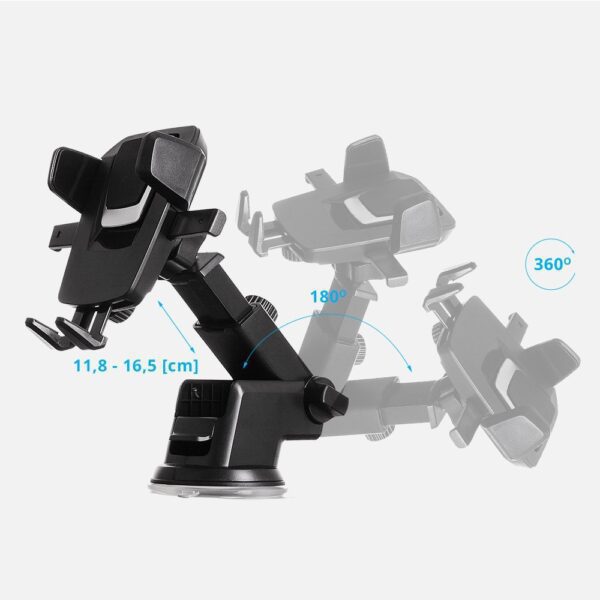 Telescopic adjustable car holder for dashboard, glass, blackeng