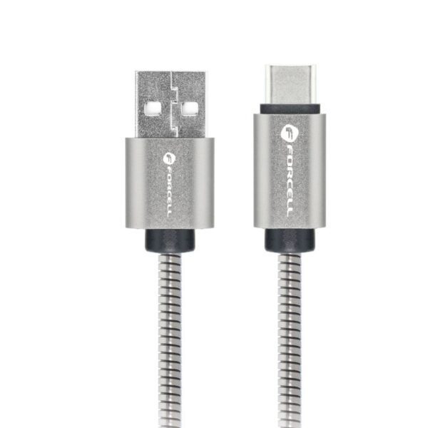 Cable USB A to USB C Forcell F-Energy QC4.0 3A 66W Metal 1 m C234 silver